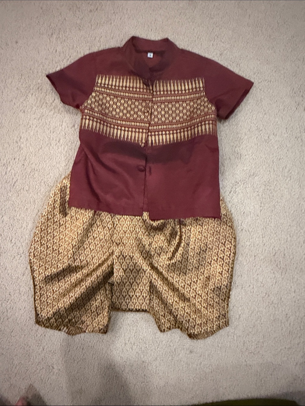 Thai Two-Piece Set in Burgundy and Gold